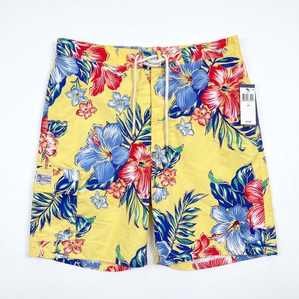 POLO Ralph Lauren Tropical Floral Swim Trunks Yellow 7.5 Inch Inseam Mens Large